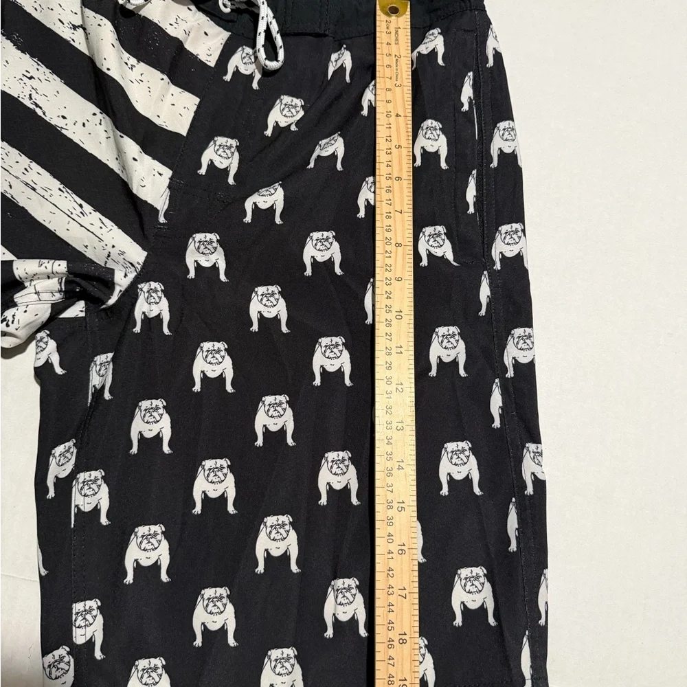 monument, black & white 'bulldogs'‎ lined swim trunks shorts, men's small #1384